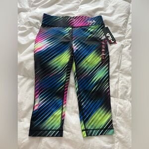 Fila Sport Performance Running Capri Neon Stripe Athletic Workout Legging XS NWT